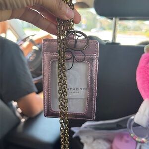Kurt Geiger Pink Quilted Kensington Lanyard Card Holder with Chain New in Box
